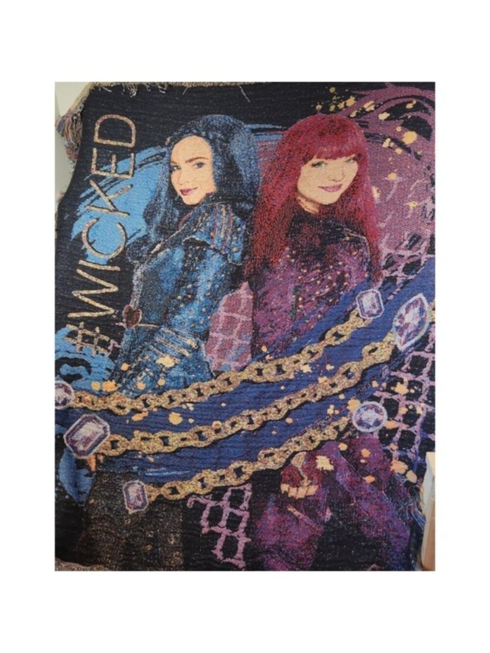 Disney Descendants 2 Mal Evie #WICKED‎ Woven Tapestry Throw Blanket fringe